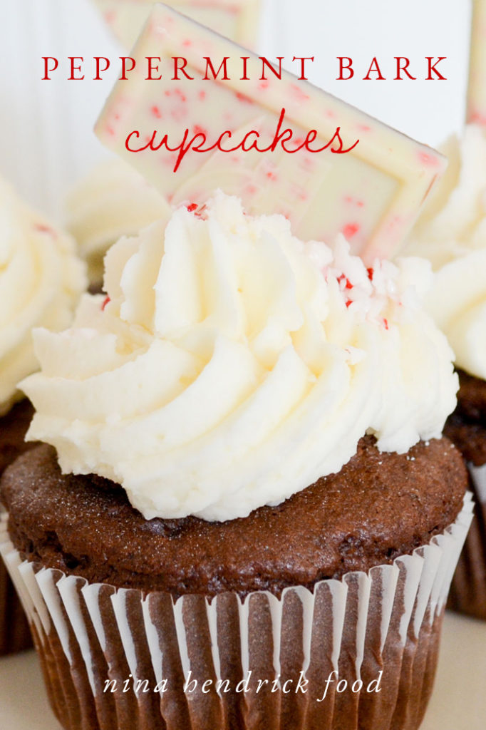 Peppermint Bark Cupcakes with Peppermint Buttercream and Crushed Peppermint