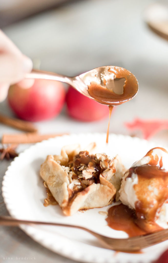 drizzled salted caramel sauce over apple blossom