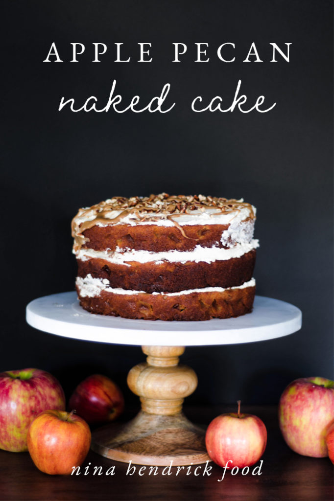 Apple pecan naked cake on cake stand