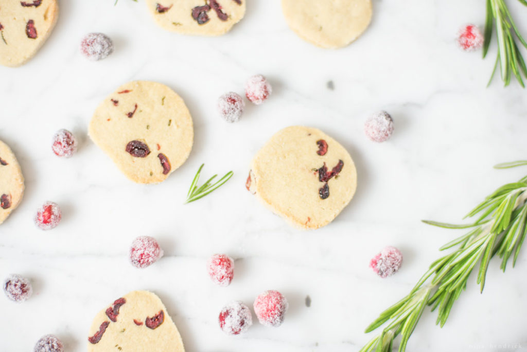 cranberry rosemary butter christmas cookies with sugared cranberries