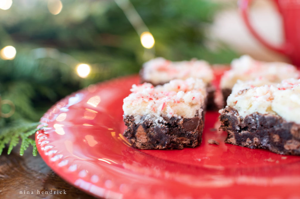 peppermint brownies on a red plate