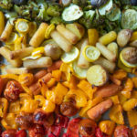 rainbow roasted vegetables on a sheet pan
