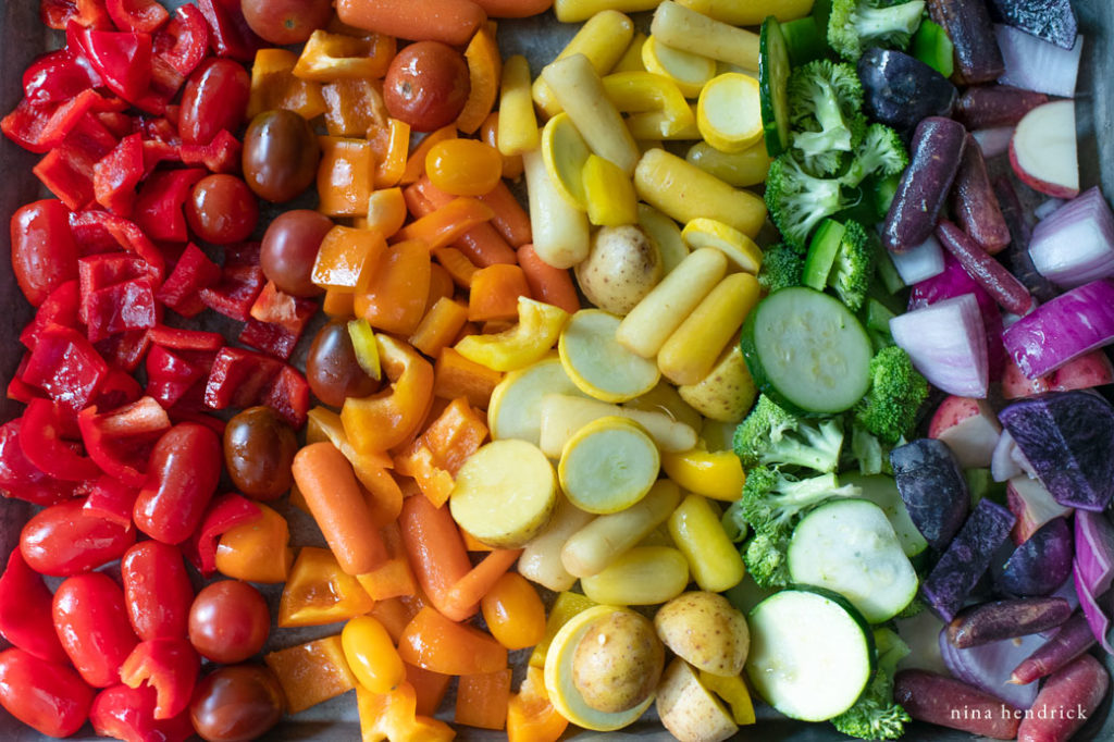 rainbow of vegetables in a sheet pan